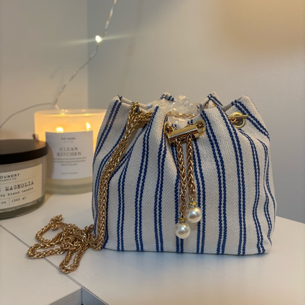 Striped Blue and White Women's Bag - Picture 4 of 13